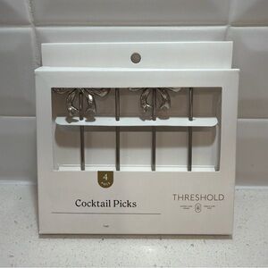 Threshold Brushed Silver Bow Cocktail Picks Set of 4  NEW